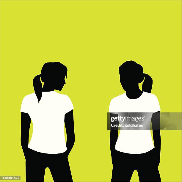 shirtgirl back front - ponytail silhouette stock illustrations