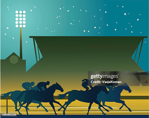 horse racing under lights - horse racing stock illustrations