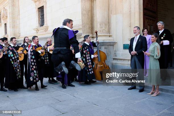 King Felipe VI of Spain and Queen Letizia of Spain attend the "Miguel De Cervantes" Literature award 2022 to Venezuelan writer Rafael Cadenas at the...