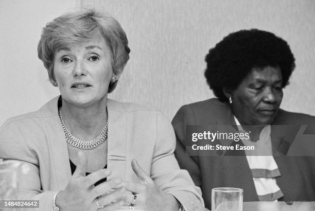 British politician Glenys Kinnock introduces the President of the ANC Women's League, Albertina Sisulu at the Labour Party Conference, Blackpool,...