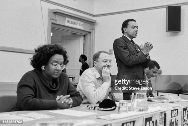British Labour Party politician, Paul Boateng speaking to attendees during a meeting for the Anti-Racist Alliance held during the Labour Party...