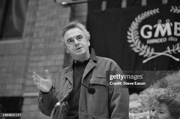 British Labour Party politician John McDonnell talking at an event held by the GMB to support the production workers staff of the Noon Products...