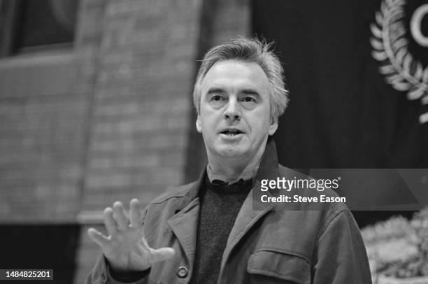 British Labour Party politician John McDonnell talking at an event held by the GMB to support the production workers staff of the Noon Products...