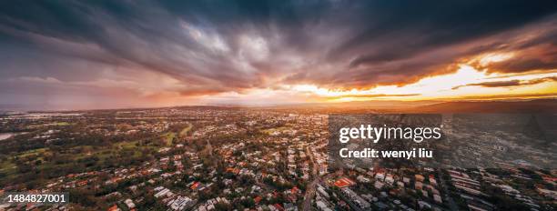 stunning sunset view of brisbane west suburb and mount coot-tha - giant coot stock pictures, royalty-free photos & images
