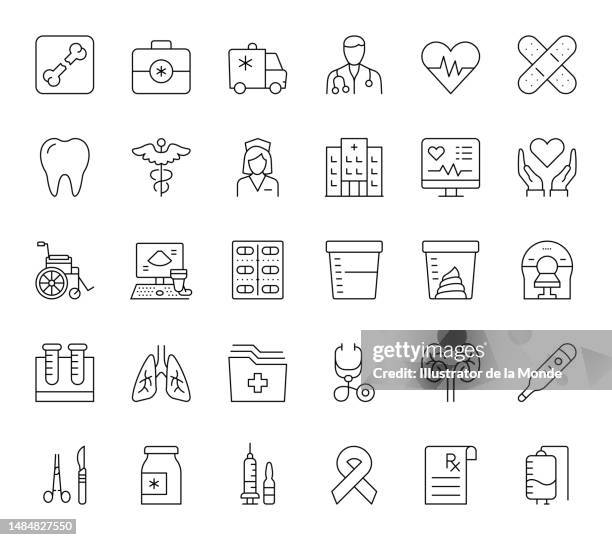 healthcare & medical line icon set - defibrillator stock illustrations