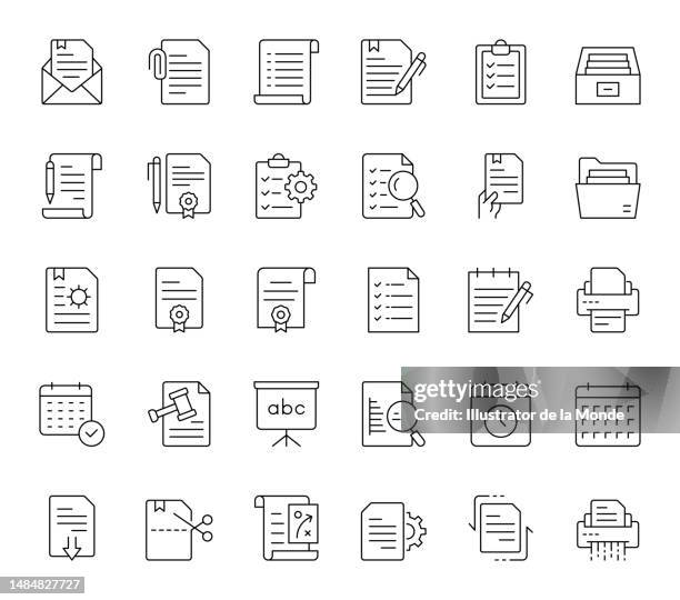 ilustraciones, imágenes clip art, dibujos animados e iconos de stock de iconos de documentos esenciales para uso profesional - burocracia