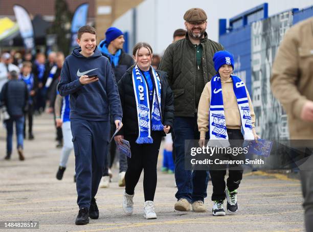 Fans arrive at the stadium prior to the Sky Bet Championship between Birmingham City and Blackpool at St Andrews on April 22, 2023 in Birmingham,...