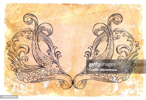 fish parchment - nautical structure stock illustrations