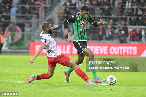 Abdoulaye Sissako of Zulte Waregem battles for the ball with Jean Harisson Marcelin of Cercle Brugge during the Jupiler Pro League season 2022 - 2023...