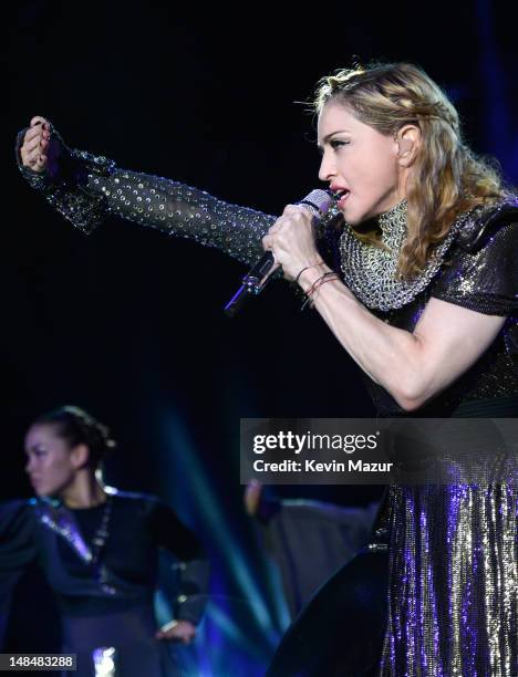 Madonna performs during her MDNA Tour at Hyde Park on July 17, 2012 in London, England.