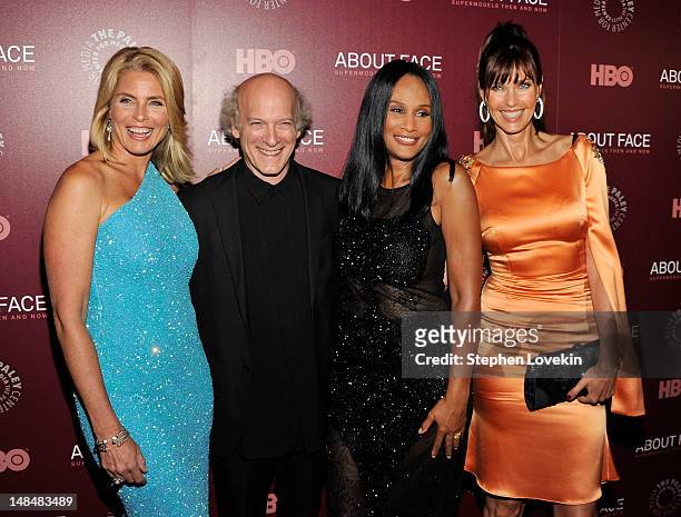 Model Kim Alexis, photographer Timothy Greenfield-Sanders, model Beverly Johnson, and model Carol Alt attend the "About Face: Supermodels Then And...