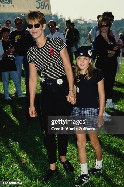 Jamie Lee Curtis and daughter Annie during 5th Annual "Stroll-A-Thon" for babies with AIDS at Roxbury Memorial Park in Beverly Hills, California,...