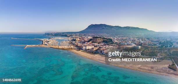 aerial skyline in mediterranean alicante of spain drone in costa blanca - mongo mountain stock pictures, royalty-free photos & images