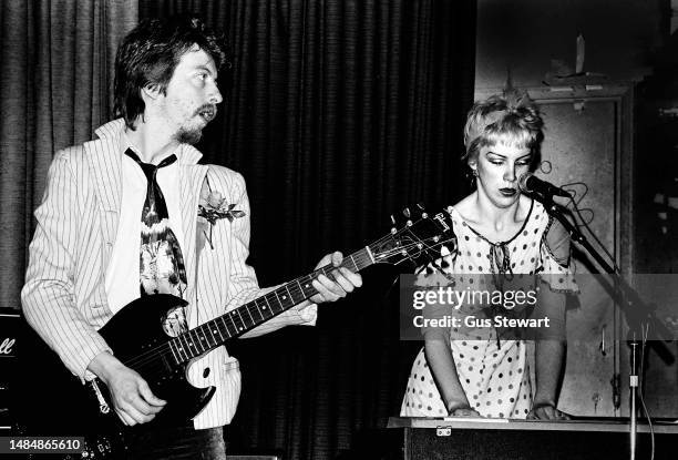 Dave Stewart and Annie Lennox of The Tourists perform on stage at The Nashville Room, London, England, on February 14th, 1977.