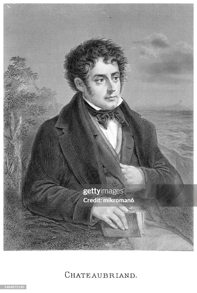 Portrait of François-René, vicomte de Chateaubriand (1768–1848) a French writer, politician, diplomat and historian who had a notable influence on French literature of the nineteenth century