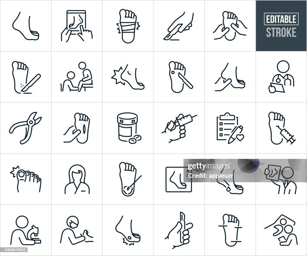 Podiatry And Podiatrist Thin Line Icons - Editable Stroke