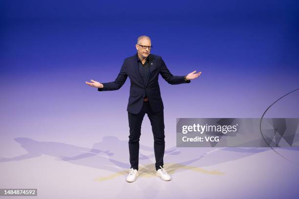 Stefan Mecha, Chief Executive Officer of Volkswagen Passenger Cars Brand for China, speaks at a launching ceremony during the 20th Shanghai...