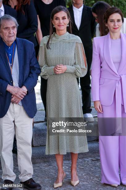 Queen Letizia of Spain attends the "Miguel De Cervantes" Literature award 2022 to Venezuelan writer Rafael Cadenas at the Alcala de Henares...