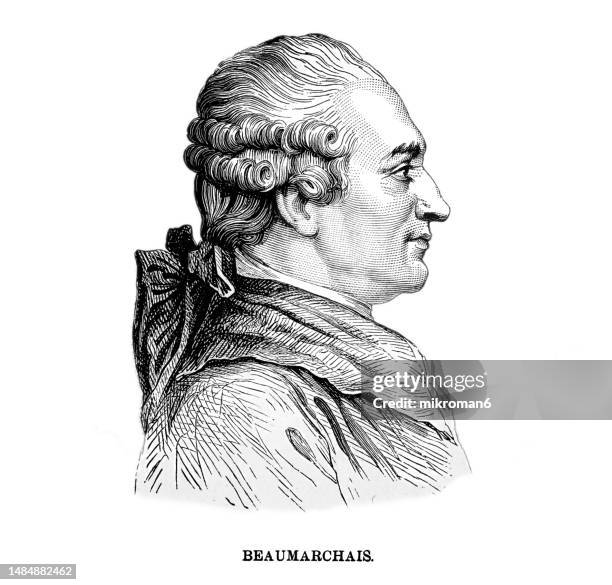 portrait of pierre-augustin caron de beaumarchais (1732–1799) a french polymath (he was a watchmaker, inventor, playwright, musician, diplomat, spy, publisher, horticulturist, arms dealer, satirist, financier and revolutionary) - publisher stock pictures, royalty-free photos & images