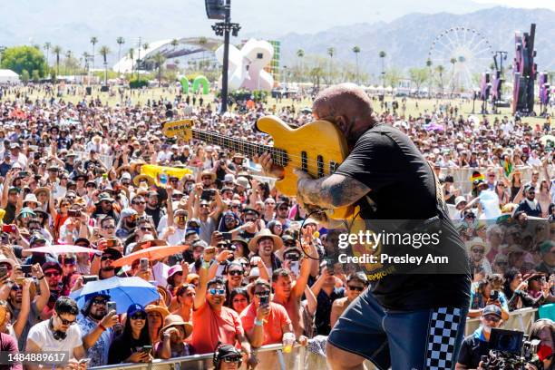 Member of Los Fabulosos Cadillacs performs onstage at the 2023 Coachella Valley Music and Arts Festival on April 23, 2023 in Indio, California.