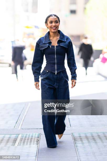 Yara Shahidi is seen in Midtown on April 24, 2023 in New York City.