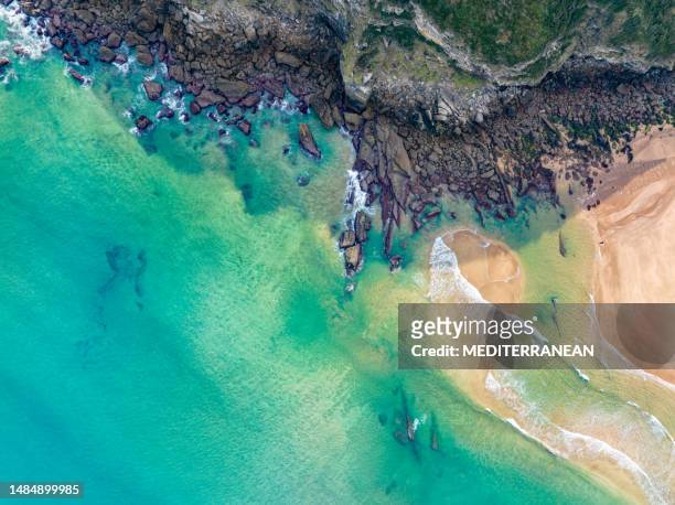 cantabrian sea beach aerial view coast textures in zarautz - guipuzcoa stockfoto's en -beelden