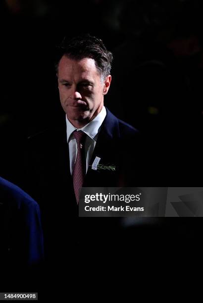 Premier Chris Minns arrives at the ANZAC Cenotaph for the ANZAC Dawn Service at the Martin Place Cenotaph on April 25, 2023 in Sydney, Australia....