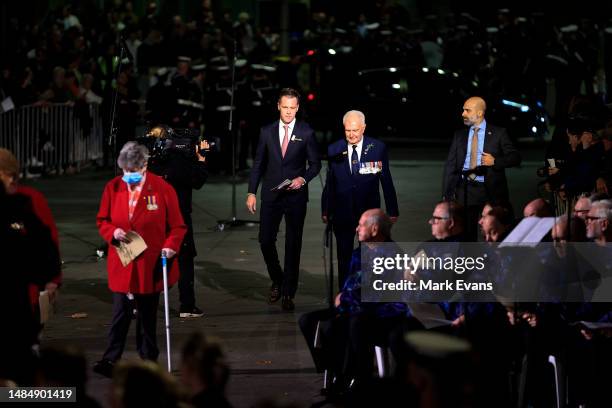 Premier Chris Minns arrives at the ANZAC Cenotaph for the ANZAC Dawn Service at the Martin Place Cenotaph on April 25, 2023 in Sydney, Australia....