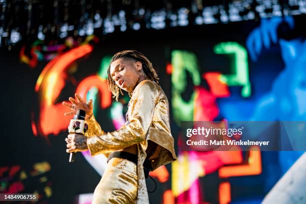 Swae Lee of Rae Sremmurd performs at the Outdoor Theatre during the 2023 Coachella Valley Music and Arts Festival on April 23, 2023 in Indio,...