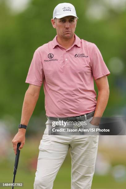 Brendon Todd of the United States waits his turn on the 18th green during the Final Round of the Zurich Classic of New Orleans at TPC Louisiana on...