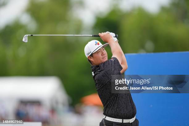 Sungjae Im of Korea hits his tee shot from the 9th tee during the Final Round of the Zurich Classic of New Orleans at TPC Louisiana on April 23, 2023...