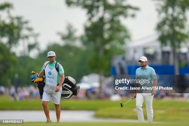 Alex Fitzpatrick of England walks to the 18th green during the Final Round of the Zurich Classic of New Orleans at TPC Louisiana on April 23, 2023 in...