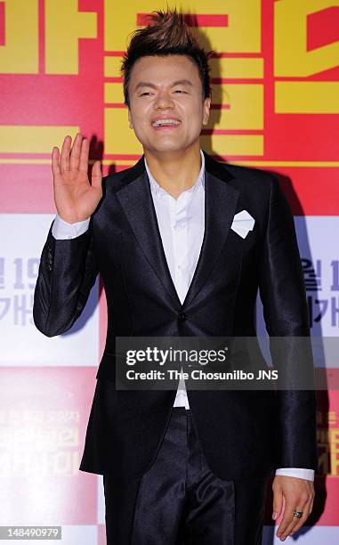 Park Jin-Young attends the 'A Millionaire On The Run' VIP screening at Wangsimni CGV on July 11, 2012 in Seoul, South Korea.