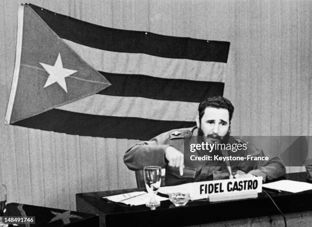 Fidel Castro announces general mobilization after the announcement of Cuba blockade by US President John F Kennedy, in Havana, on October 29, 1962.