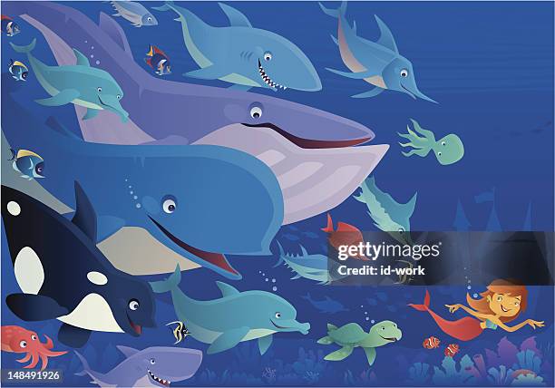 mermaid and friends - anemonefish 幅插畫檔、美工圖案、卡通及圖標