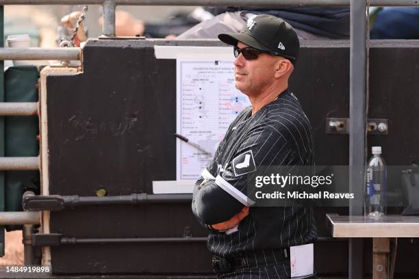 Manager Pedro Grifol of the Chicago White Sox looks on against the Philadelphia Phillies at Guaranteed Rate Field on April 19, 2023 in Chicago,...