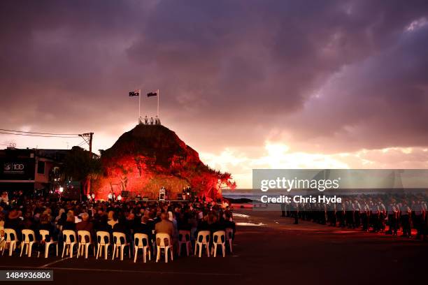 General view of the ANZAC dawn service on April 25, 2023 in Currumbin, Australia. Anzac Day is a national holiday in Australia, traditionally marked...