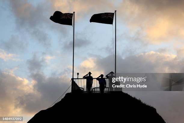 Service personnel take part in the ANZAC dawn service on April 25, 2023 in Currumbin, Australia. Anzac Day is a national holiday in Australia,...