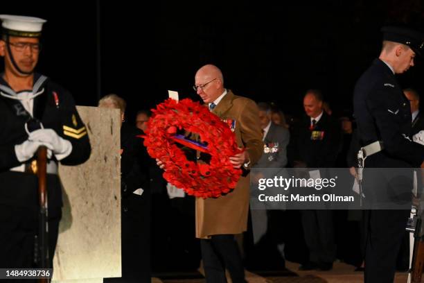 Governor-General of Australia, David Hurley lays a wreath at the Dawn Service at the Australian War Memorial on April 25, 2023 in Canberra,...