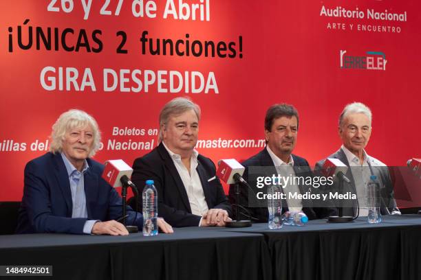 Carlos López Puccio, Roberto Antier, Horacio Tato Turano and Jorge Maronna of Les Luthiers band attend during a press conference about their 'Mas...