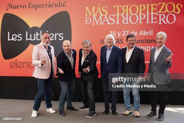 Martín O'Connor, Tomas Mayer-Wolf, Roberto Antier, Carlos López Puccio, Horacio Tato Turano and Jorge Maronna of Les Luthiers band pose for a photo...