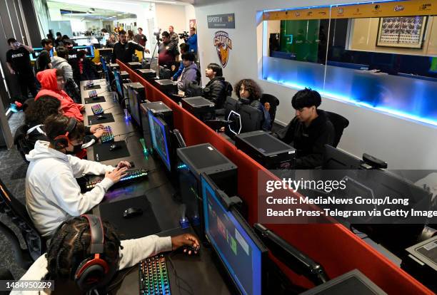 Carson, CA High school students get some gaming time at the newly opened Toro Esports Academy, located in the library of Cal State Dominguez Hills in...