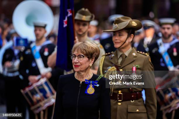 Governor Margaret Beazley walks during the ANZAC Day parade on April 25, 2023 in Sydney, Australia. Anzac Day is a national holiday in Australia,...