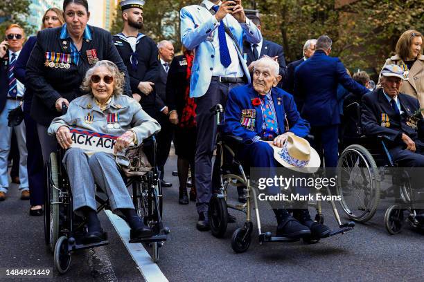 Veterans march during the ANZAC Day parade on April 25, 2023 in Sydney, Australia. Anzac Day is a national holiday in Australia, traditionally marked...