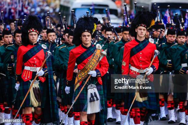 Members of Scots College march during the ANZAC Day parade on April 25, 2023 in Sydney, Australia. Anzac Day is a national holiday in Australia,...