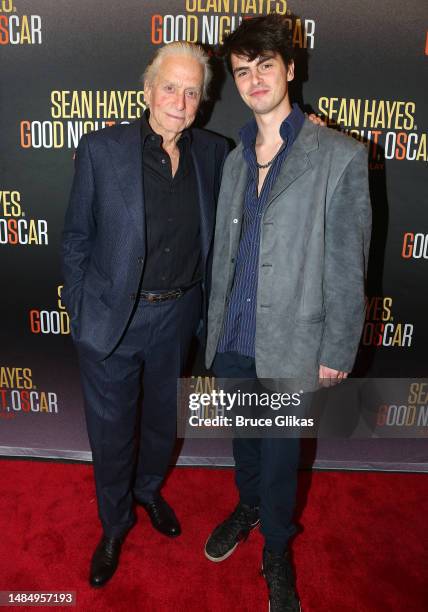 Michael Douglas and Dylan Michael Douglas pose at the opening night of the new play "Goodnight, Oscar" on Broadway at The Belasco Theatre on April...