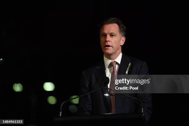 Premier Chris Minns speaks during the Anzac Day Dawn Service at Martin Place, in Sydney, Tuesday, April 25, 2023. Anzac Day is a national holiday in...