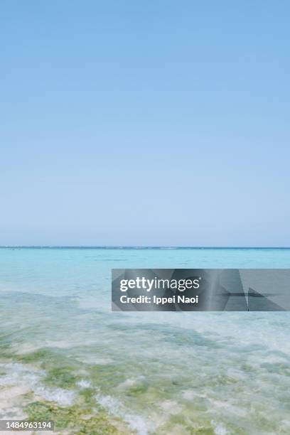 clear blue tropical water with clear blue sky - okinawa blue sky beach landscape stockfoto's en -beelden