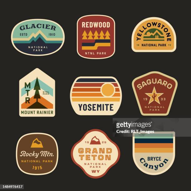 stockillustraties, clipart, cartoons en iconen met retro national park badges - insigne