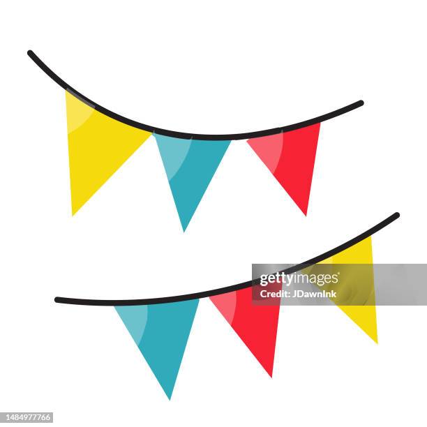 illustrations, cliparts, dessins animés et icônes de vacances d’été et drapeaux de bruant de loisirs icône pleine couleur - guirlande-de-fanions